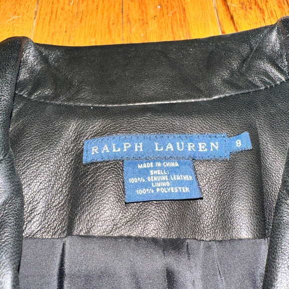 Never worn! Ralph Lauren Black Leather Long Jacket with Unique Embroidery Detail - Picture 5 of 8